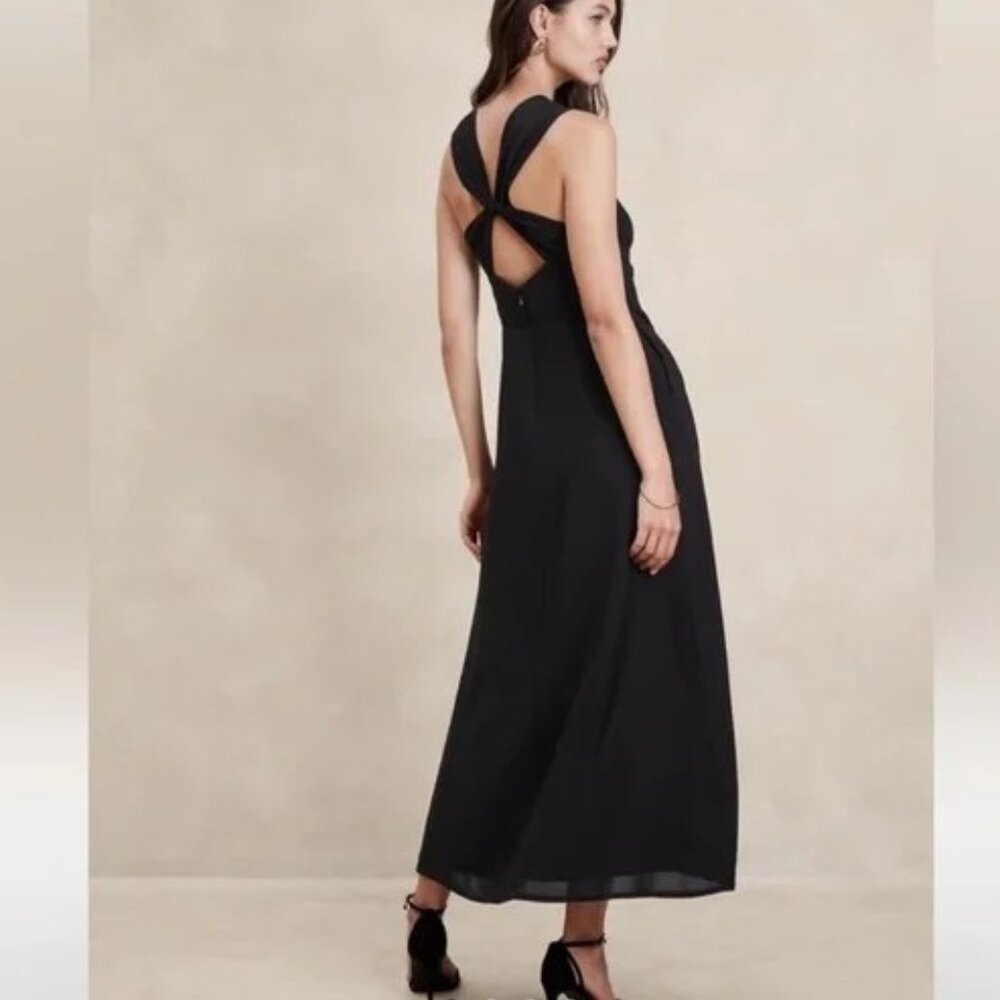 NWT! Banana Republic Black Tie Chiffon Twisted-Back Maxi Cocktail Party Dress L
